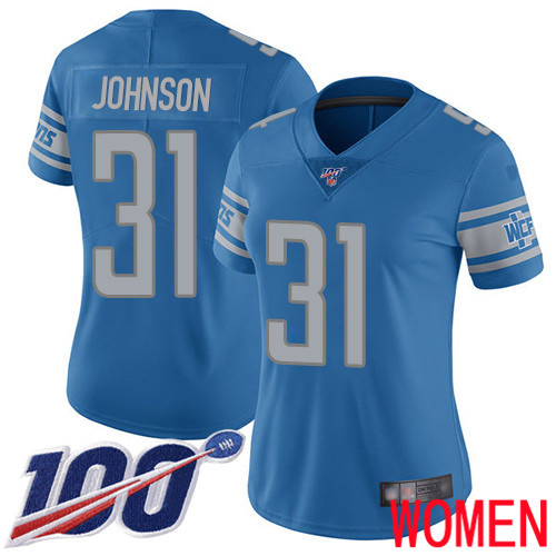 Detroit Lions Limited Blue Women Ty Johnson Home Jersey NFL Football #31 100th Season Vapor Untouchable->women nfl jersey->Women Jersey